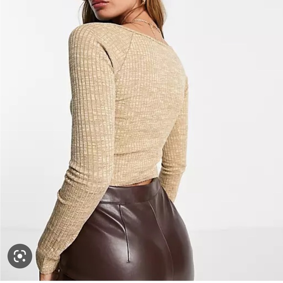 NWT TOPSHOP Front Halter Space Dye Top in Tan XS - Picture 2 of 6